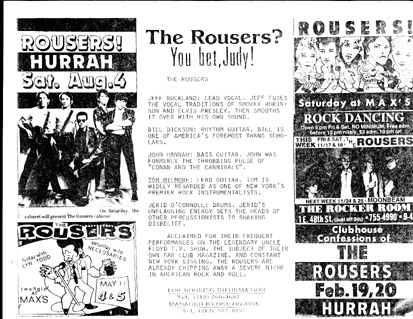 Rouser flyer showing ads for Hurrahs, Max's, etc.